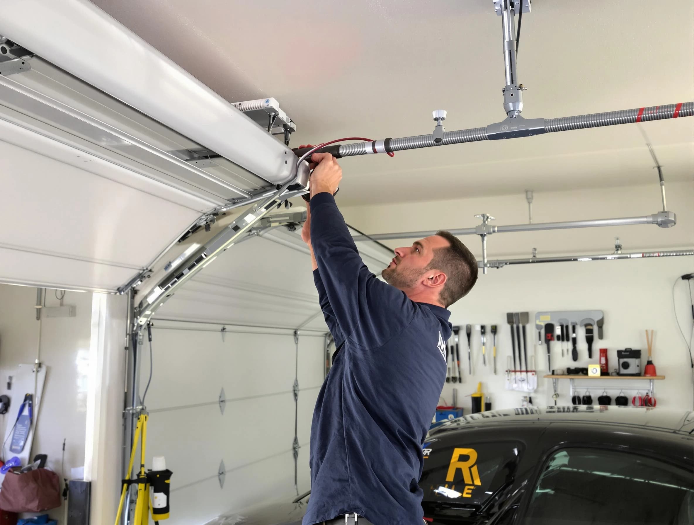 Bedford Garage Door Repair technician performing garage door cable repair in Bedford