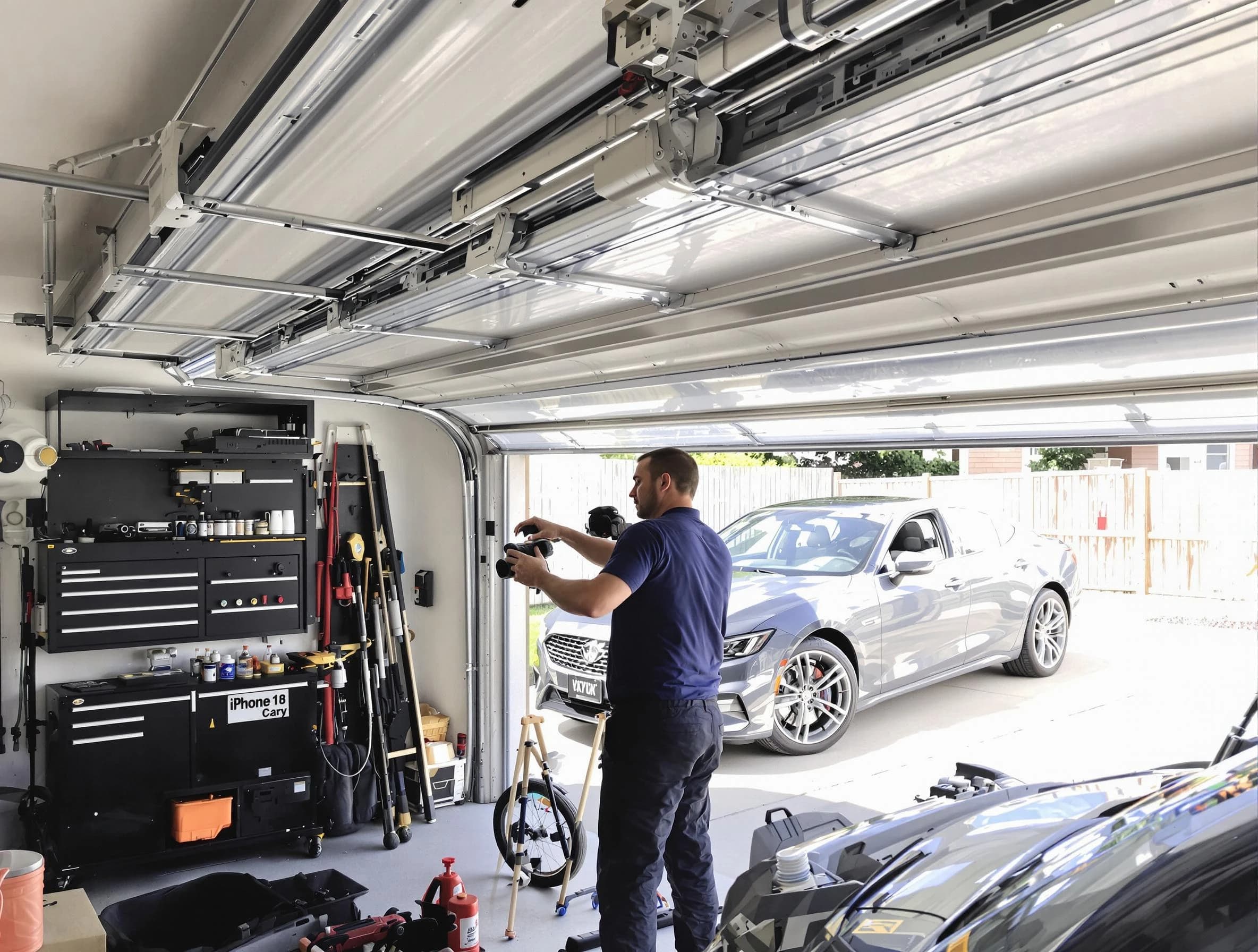 Bedford Garage Door Repair technician fixing noisy garage door in Bedford