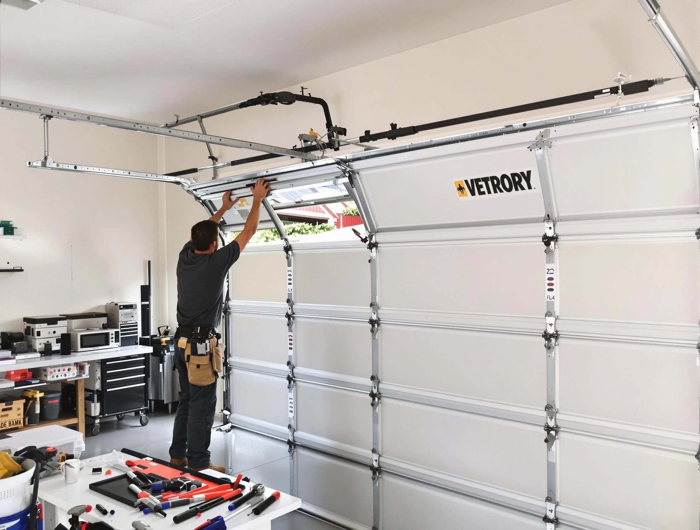 Bedford Garage Door Repair technician performing section replacement in Bedford