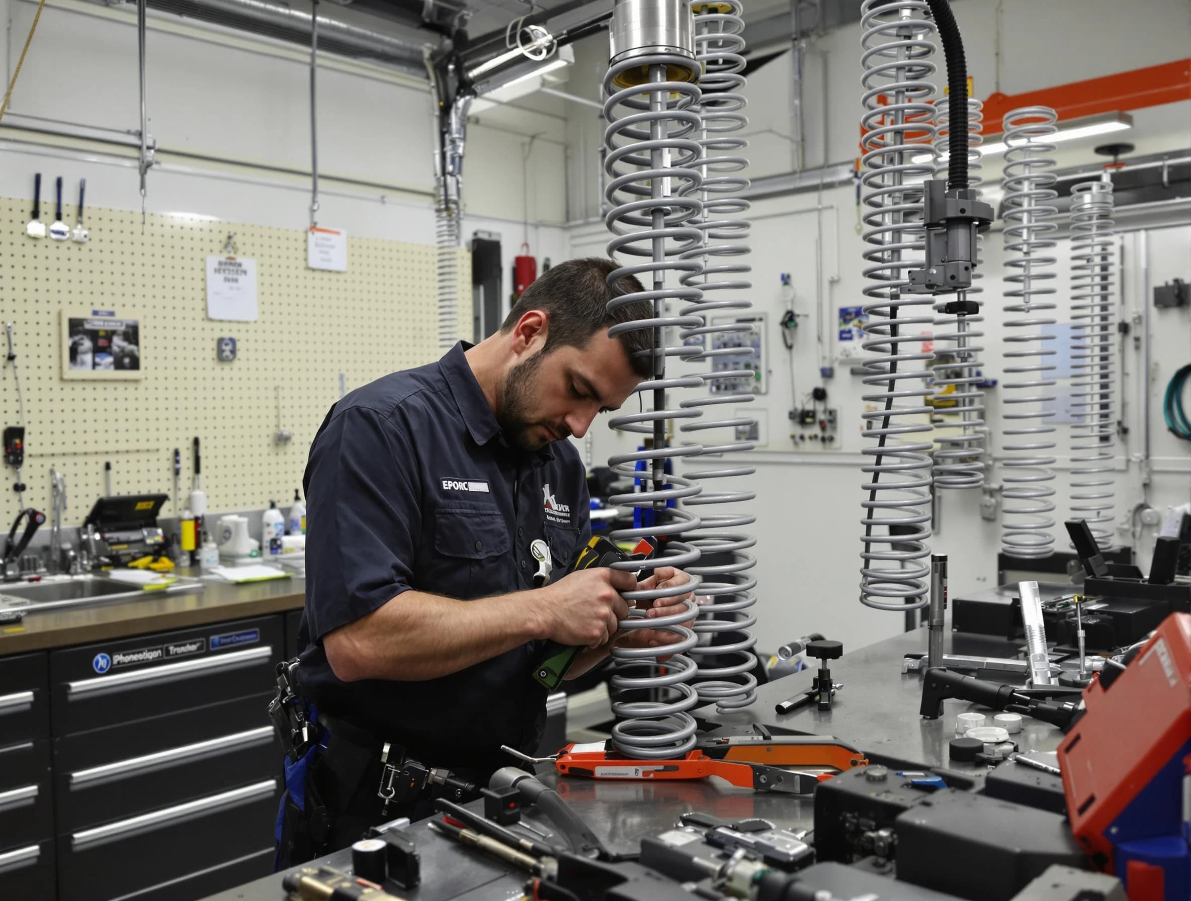 Bedford Garage Door Repair technician performing spring repair in Bedford