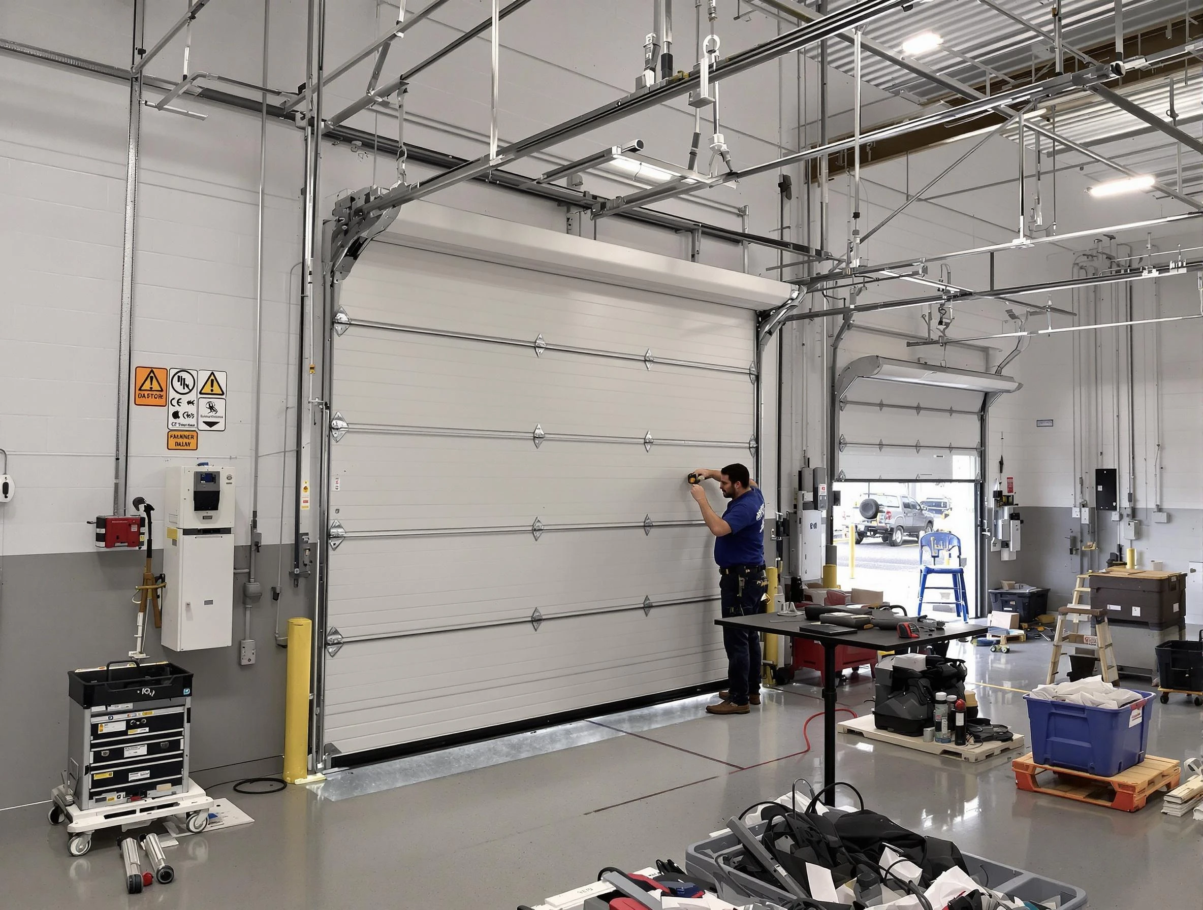 Commercial garage door repair being performed by Bedford Garage Door Repair expert in Bedford