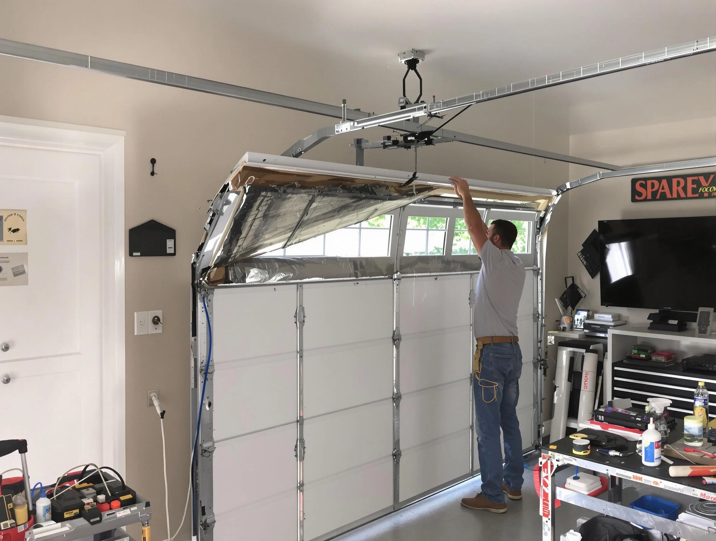 Garage door section replacement by Bedford Garage Door Repair in Bedford